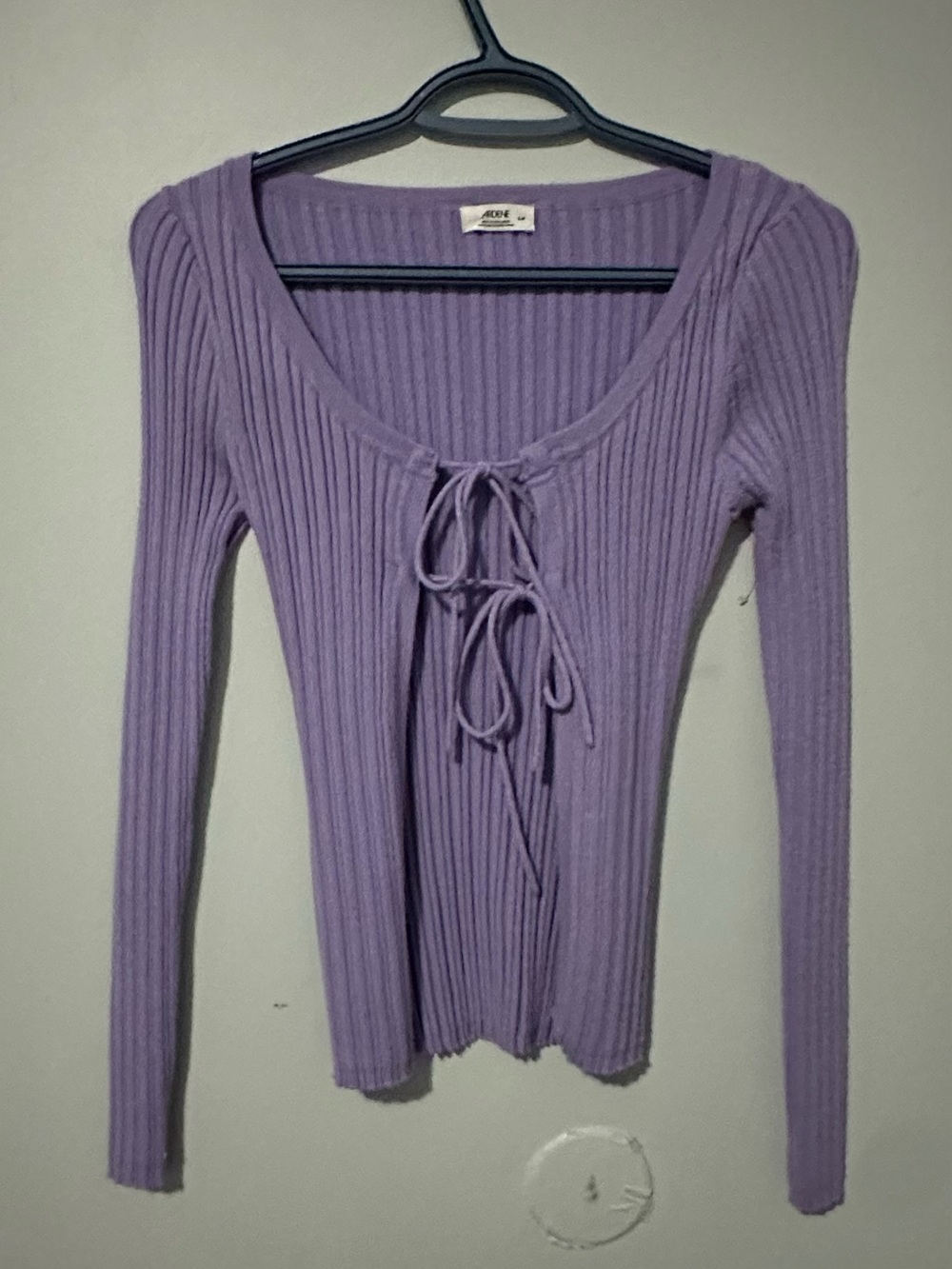 Soft Lavender Ribbed Lace-Up Long Sleeve Top
